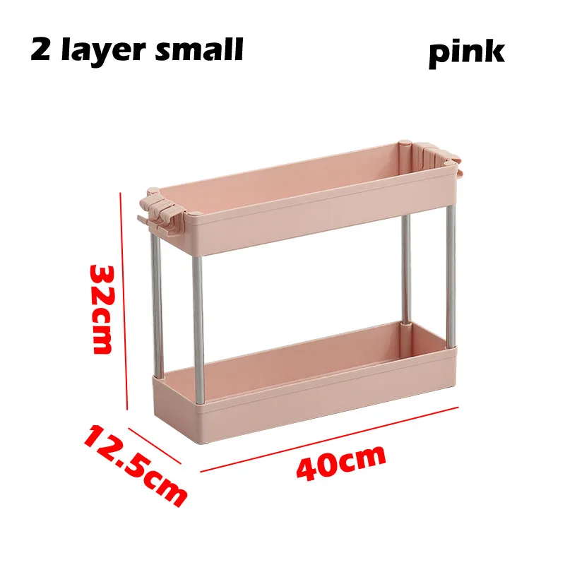 2 layer-small-pink 2/3/4 Слои Gap Кухня стеллаж для хранения тонкий слайд башня подвижные собрать Пластик Ванная комната полка колеса Экономия пространства Организатор - Цвет: 2 layer-small-pink
