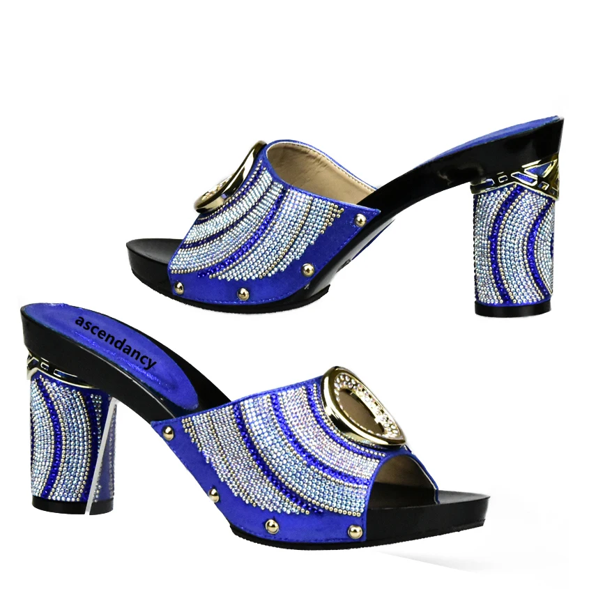 Royal Blue Color Matching Shoes and Bag Set In Heels African Bags Italian Women Italy | Обувь