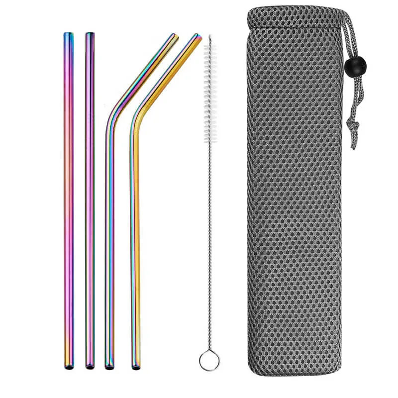 Rainbow 4pcs 4 шт многоразовые трубочкой Высокое качество 304 Нержавеющая сталь металла, соломы с Cleaner кисть для кружки 20/30 унций - Цвет: Rainbow 4pcs