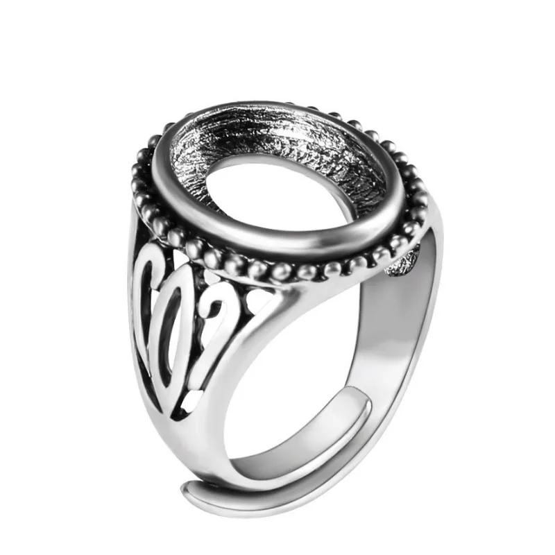 

14*10MM Adjustable Inlaid Wax Carved Totem Antique Ring Blank High Quality
