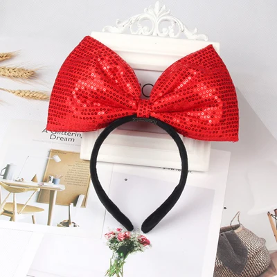 red headband С Микки-Маусом, капюшон с большими ушами, блесток заколки с повязками для волос аксессуары для волос Минни ободок для волос с украшением в виде мыши бантики женская заколка для волос вечерние Рождественская повязка на голову - Цвет: red headband
