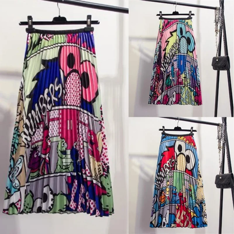 

Fashion New Cartoon Animal Print Pleated Skirt Personality High Waist Stretch Skirt