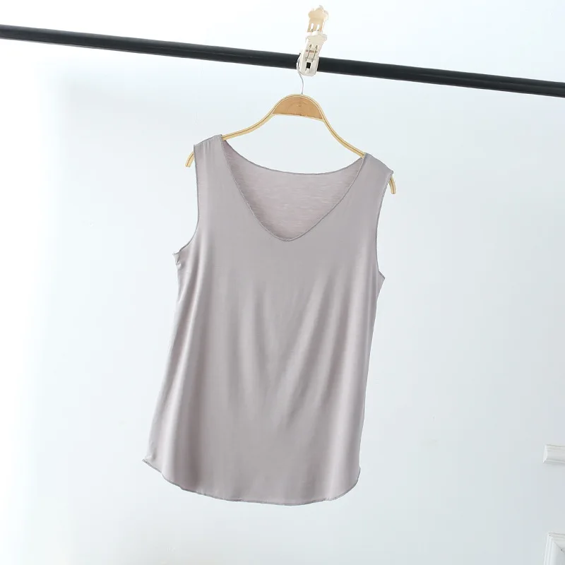 gray LERFEY Women Summer Tank Sleeveless V Neck Tops Loose Singlets Vest Slim T Shirts Soild Color Girls Tees Camisetas Plus Size - Цвет: gray