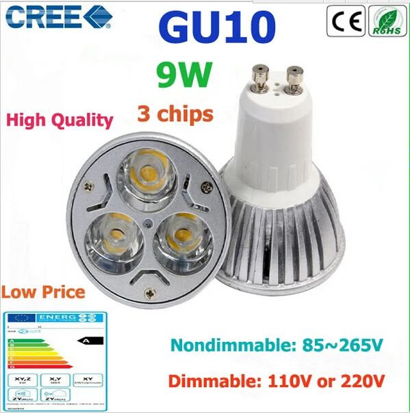 Оптовая Продажа Лучшее качество ультра яркая CREE GU10 Светодиодная лампа 9 Вт 12 15 110 В