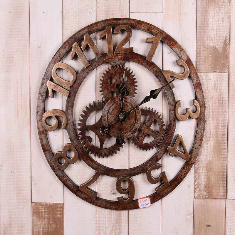 Ретро Шестерни деревянные настенные часы wandklok Винтаж 3d home decor кухня relojes decoracion saat