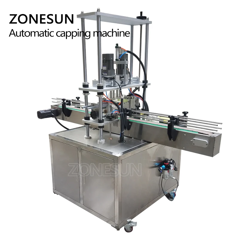 ZONESUN Автоматическая 10-50 мм настольная электрическая пластиковая стеклянная машина для укупорки бутылок с сигнал защиты прессовочная машина