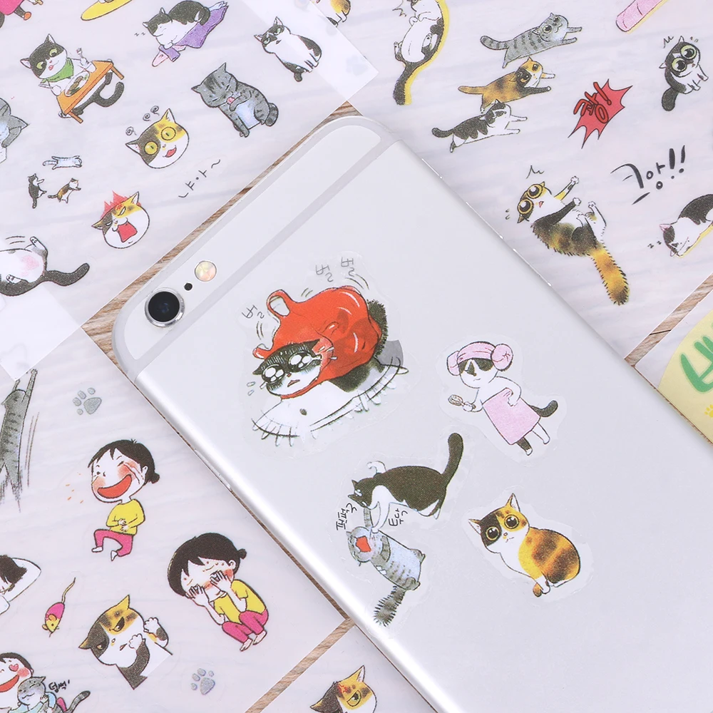 Симпатичные 6 шт./компл. креативные прозрачные ПВХ наклейки милая черно белая