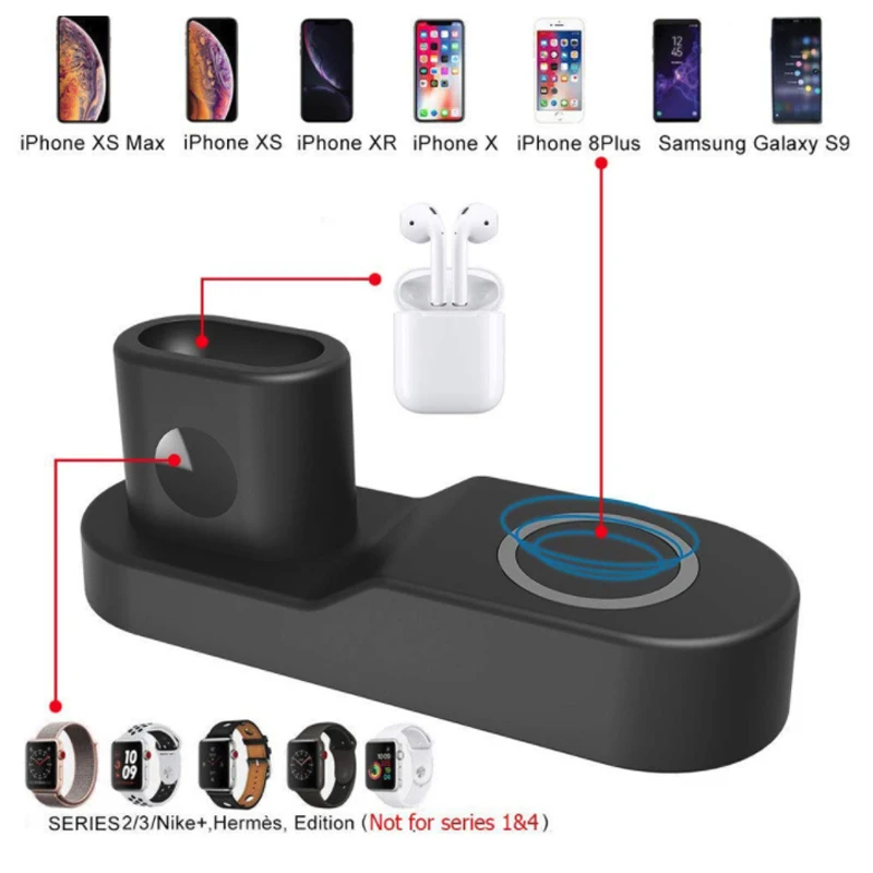 Ascromy Быстрое беспроводное зарядное устройство для iPhone XS Max XR X 8 Plus 10 Apple Watch 3 2
