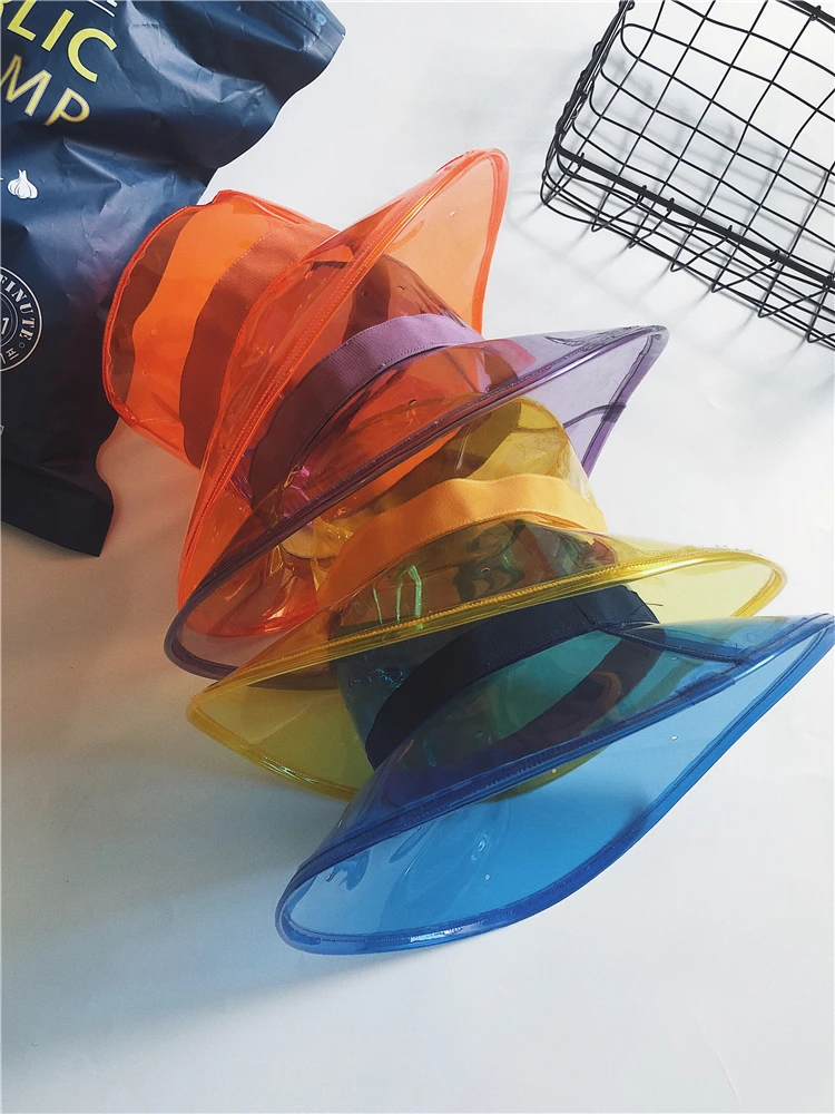 Твердые прозрачные женские ведра шапки для девочек Gorras дамы ПВХ Пляж Солнцезащитный козырек водонепроницаемый дождь шляпа пластик с широкими полями шапки