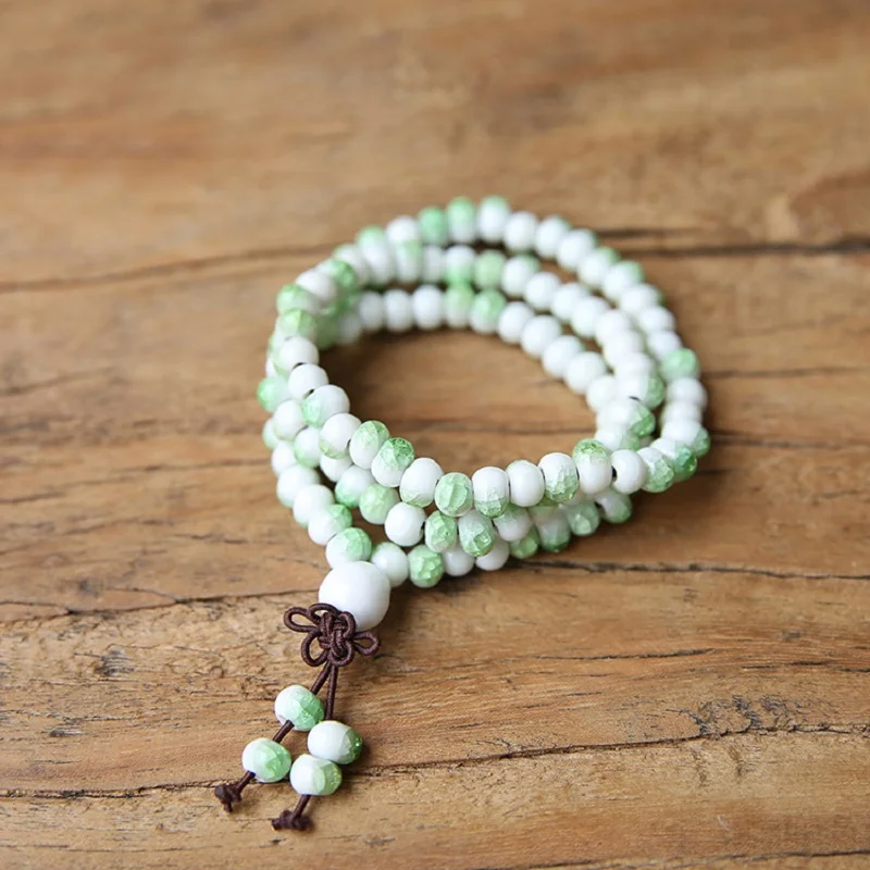 Wholesale 12 Styles China Jingdezhen Ceramics Beads Bracelet 108 Mala Prayer Beaded Elastic Rope Best Gift for Girl | Украшения и