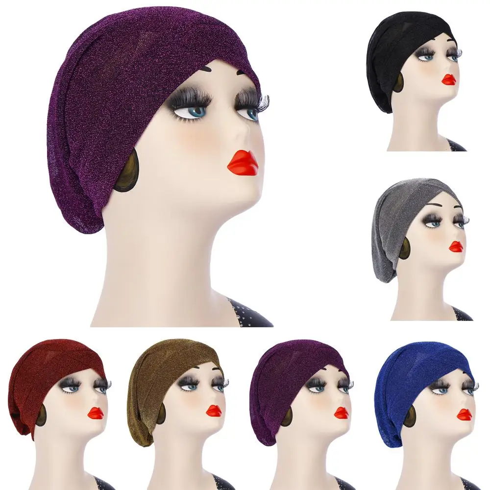 12PCS Glitter Bonnet Turban Fashion Wome Hat Indian Muslim Head Scarf Cover Headwrap Cancer Chemo Random Color | Аксессуары для
