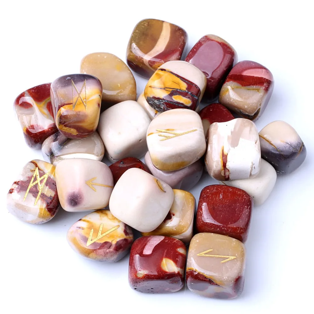 Yaye натуральная Выгравированная чакра мукаитовая яшма Руна набор камней