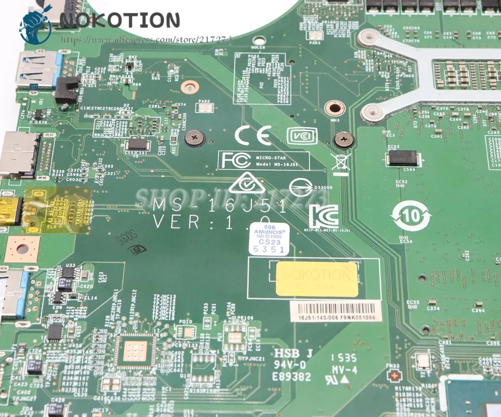NOKOTION для MSI MS-17951 MS-1795 GP62 7QF-1843UK MS-16J51 Материнская плата ноутбука GTX960M графика SR2FQ I7-6700HQ Процессор