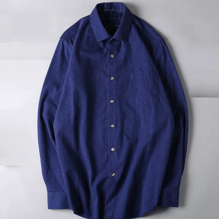 

tops blue plus size 6xl 7xl long-sleeve men 100% cotton shirts military men Single Breasted plaid wool shirt turn-down collar