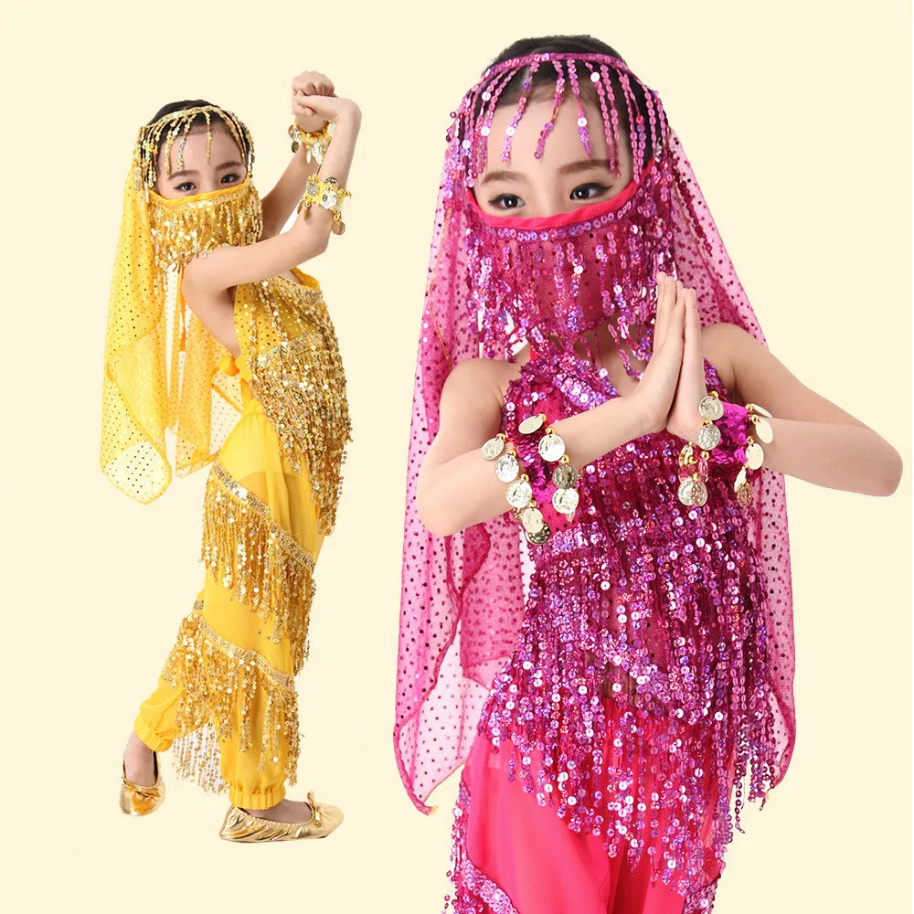 Детский костюм для танца живота с блестками и кисточками|belly dance costumes|child belly