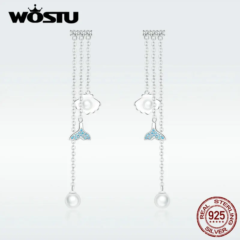 Женские Висячие серьги WOSTU 100% Стерлинговое Серебро 925 пробы с хвостом русалки