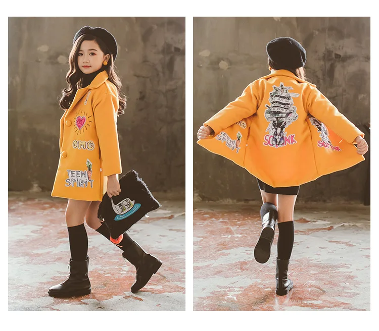 Puckcovi/шерстяное пальто для девочек; Ropa nina invierno; зимнее пальто с искусственным мехом; модное Короткое шерстяное пальто; длинное пальто из полиэстера