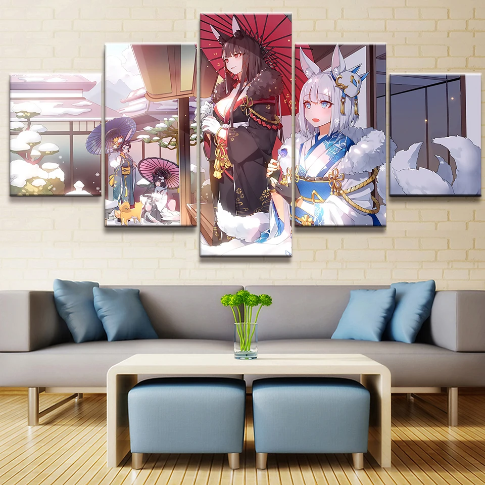 

Home Decorative Canvas HD Prints 5 Pieces Akagi Azur Lane Anime Painting Modular Picture Wall Artwork Poster For Bedroom Framed