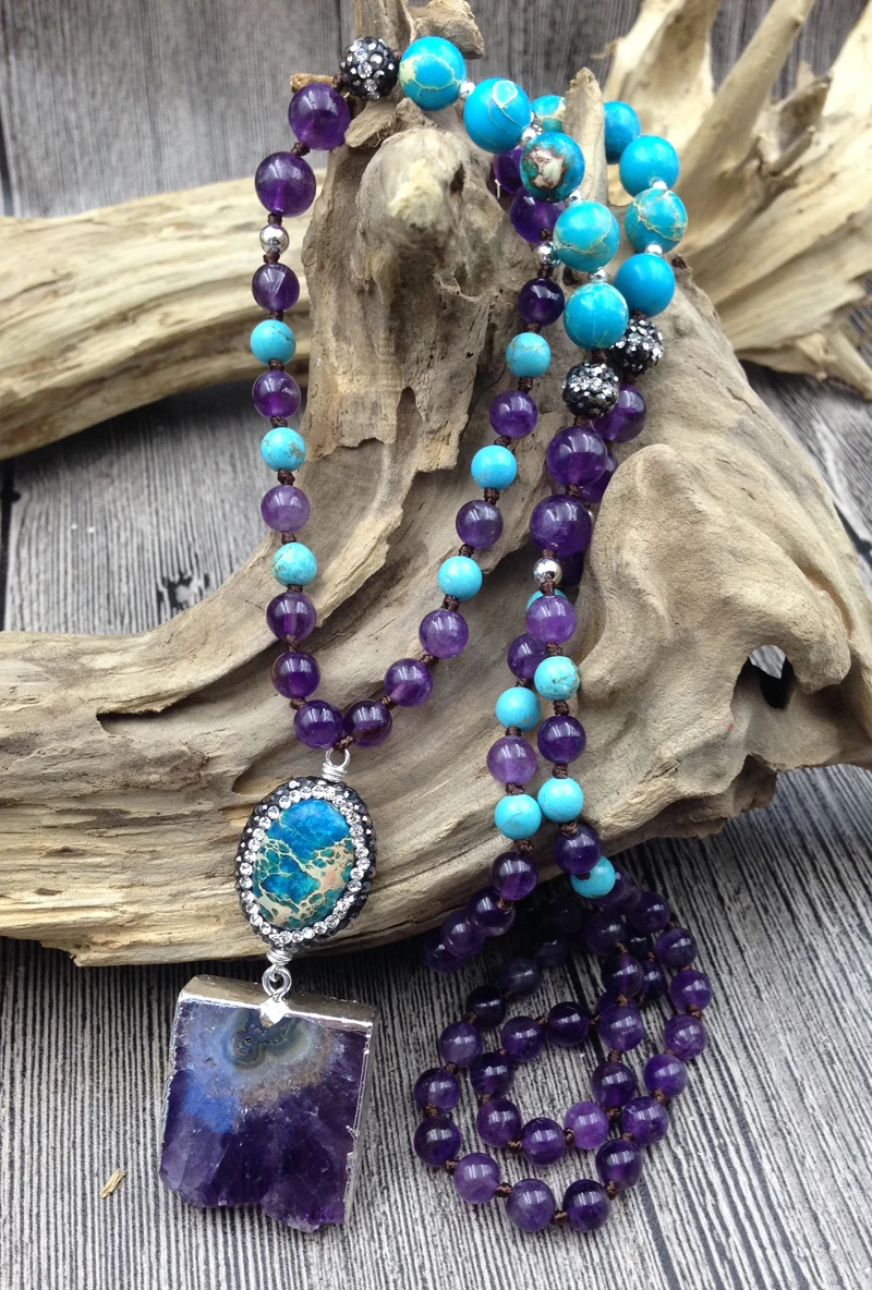 Ожерелье ручной работы YA2730 Amethys Druzy с подвеской в виде жемчуга|handmade necklace|necklace