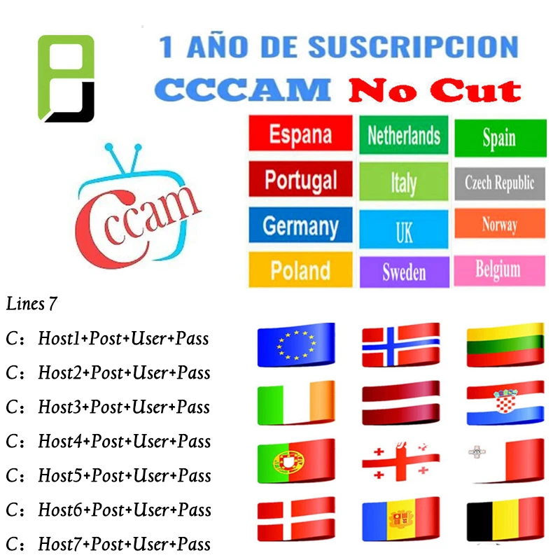 Цифровой HD Европа cccam 7 линия для 1 год Испания DVB S2 Satallite ТВ приемник GT медиа V8 Nova CCcam