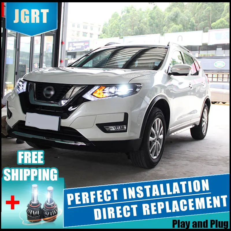 2 шт. светодиодный фары для автомобиля Nissan X-Trail, светодиодный фонарь с двумя ксеноновыми линзами, автомобильные аксессуары, дневные ходовые огни, противотуманные фары