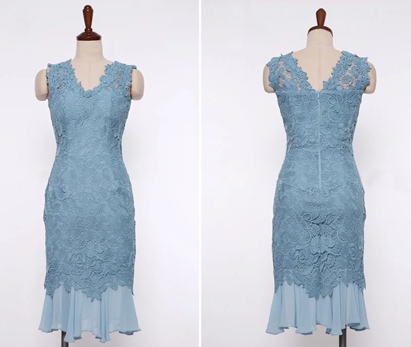 Женское платье без рукавов с v-образным вырезом Кружевное облегающее оборками в