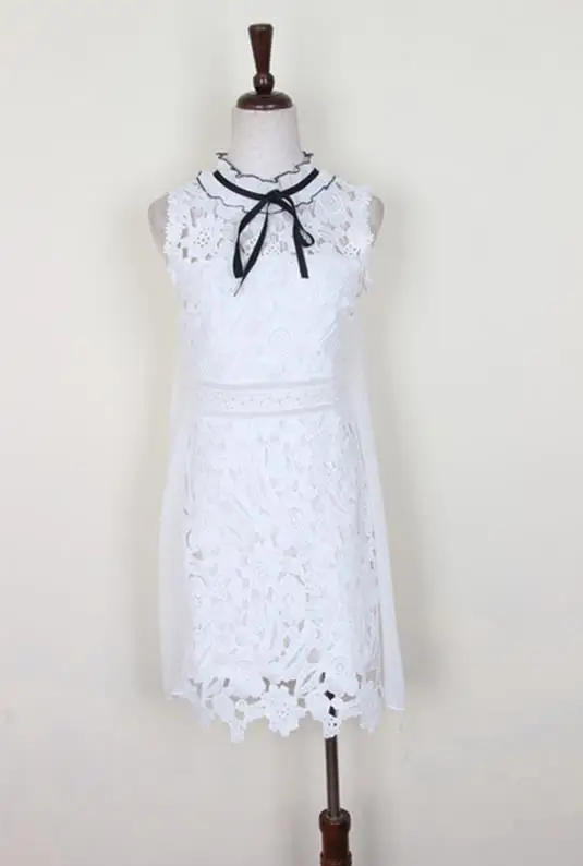 

2020 summer new lace women hollow out stitching chiffon dress beach sleeveless women