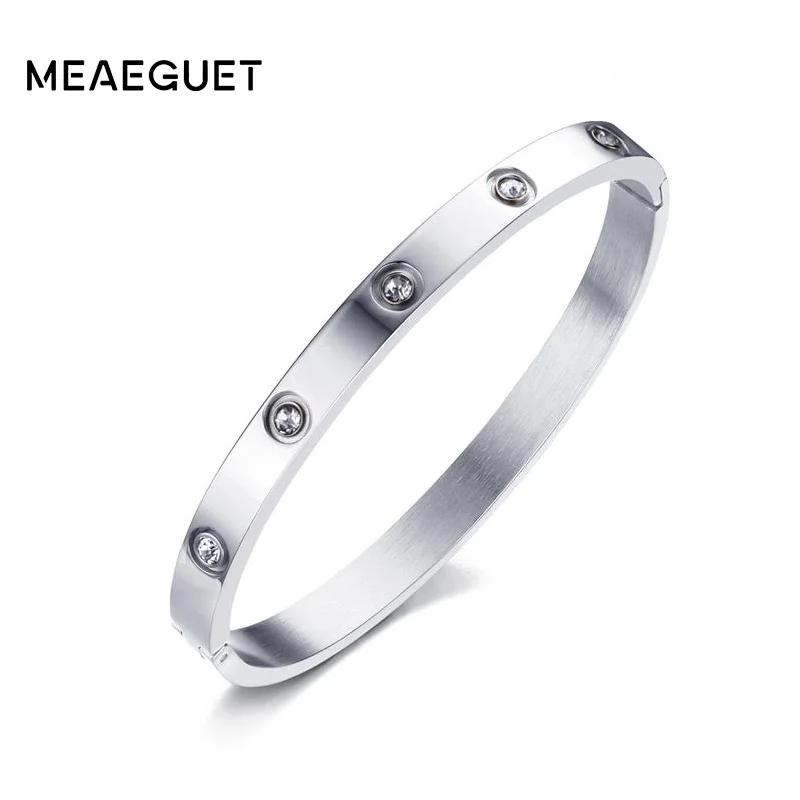Meaeguet, браслет из розового золота с кристаллами для модных женщин, Браслет-манжета, браслеты, ювелирные изделия из нержавеющей стали, ширина 6 мм