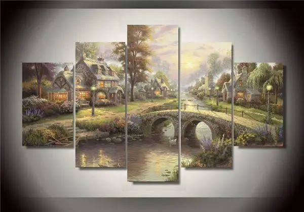 Без рамки 5 панелей печатных Томас Кинкейд лес пейзаж группа картина домашний