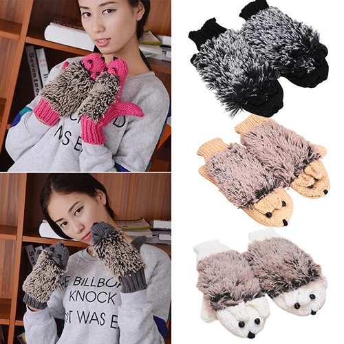 Женщина гребенчатый ежик зима теплая открытый перчатки мультфильм хлопок