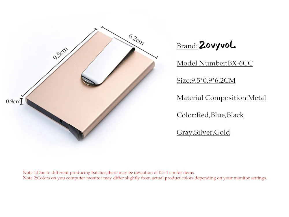 ZOVYVOL RFID блокирующий металлический кошелек мини-кошелек для путешествий автоматический мужской женский держатель для карт тонкий алюминиевый ID кредитный чехол для денег
