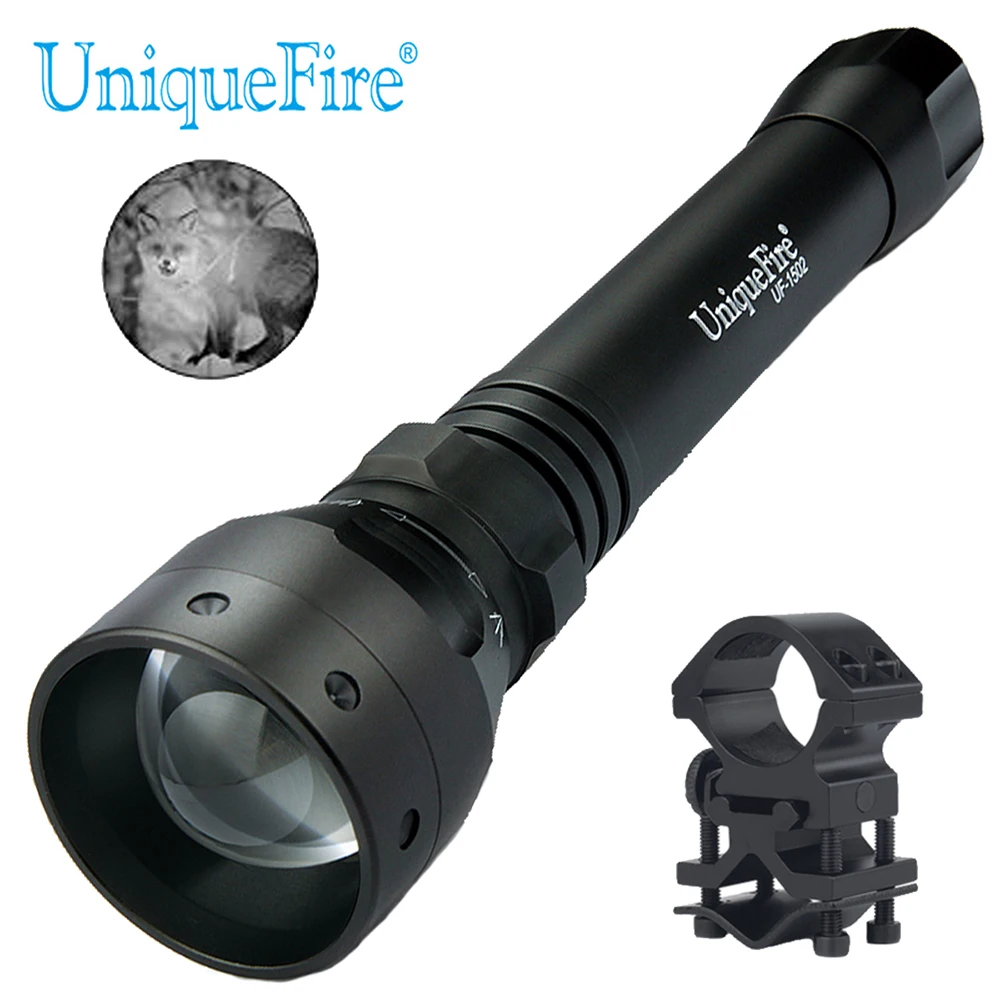 

Uniquefire 1502 IR 940NM Infrared LED Flashlight Zoom Single File Waterproof Torch+ Mount Design For Hunting In The Wild
