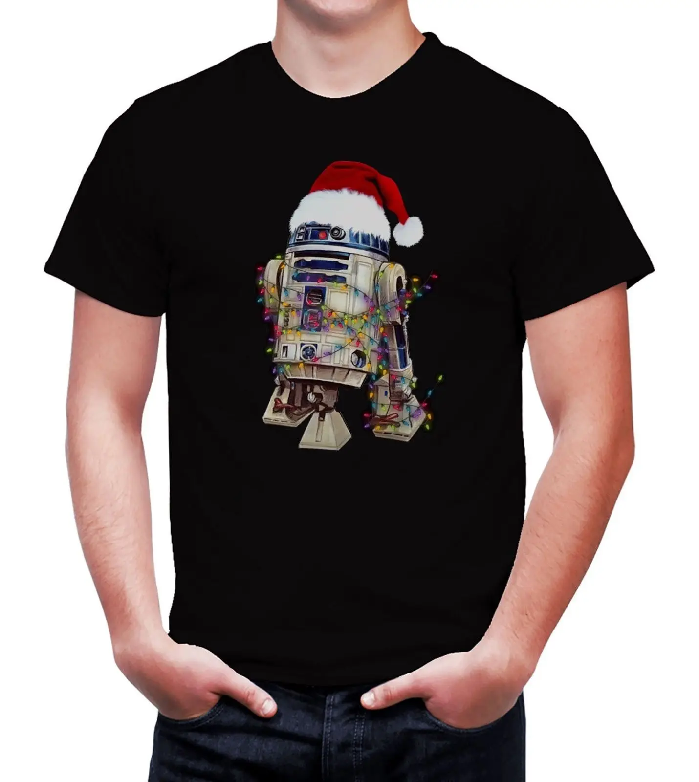 Мужская Рождественская футболка с принтом Звездные войны R2D2 крутая Повседневная