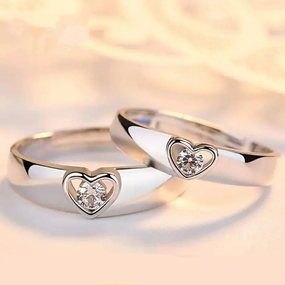 

Korean Version Style Sterling 925 Silver Color Diamond Open Ring for Unisex Love Couples Fashion Simple Crystal Jewelry