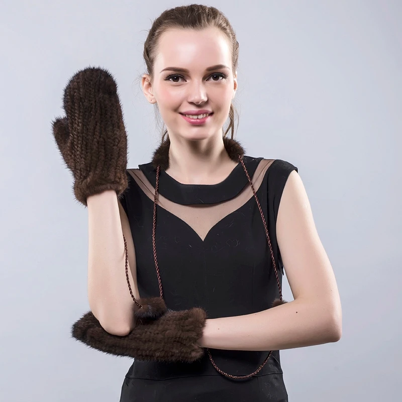 Women's Mink Fur Gloves Knitted for Winter Real Mink Fur Female 2018 Newest Solid Color Glove Full Finger Mitten&Gloves Genuine