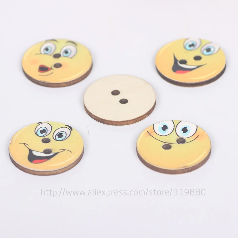 Круглая деревянная кнопка для шитья скрапбукинг два отверстия улыбающееся лицо