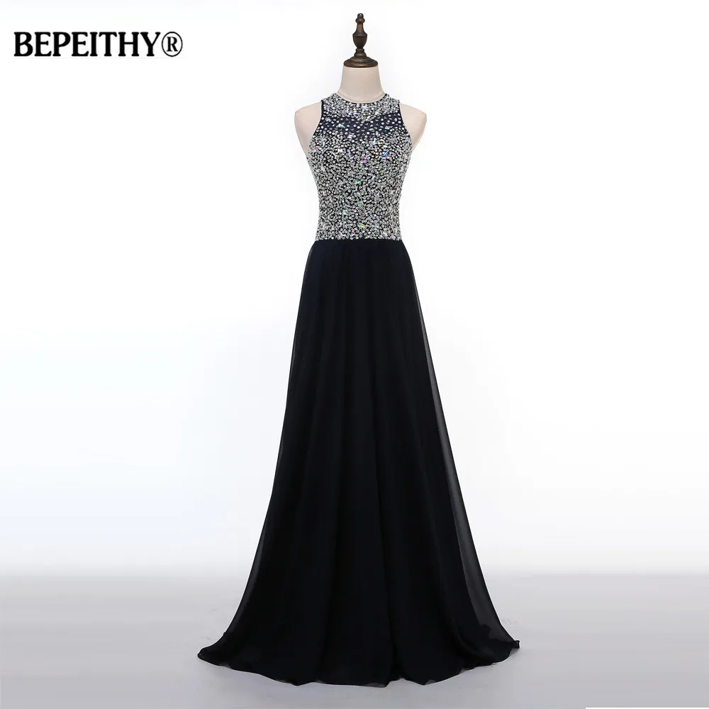 Женское вечернее платье A Line Черное длинное со стразами лиф стразами|prom gown|black long