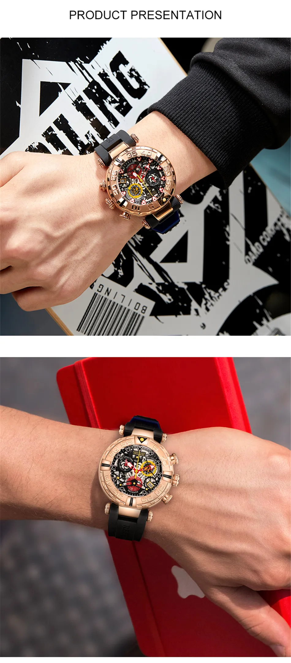 Риф Тигр/RT Лидирующий бренд мужские спортивные часы Reloj Hombre хронограф Скелет водонепроницаемые кварцевые часы Relogio Masculino RGA3059-S