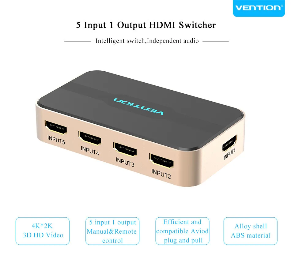 Vention HDMI переключатель 5 в 1 выход с ИК Беспроводной удаленный коммутатор сплиттера HDMI AC адаптер питания для Chromecast для PS3/4 3D HDCP