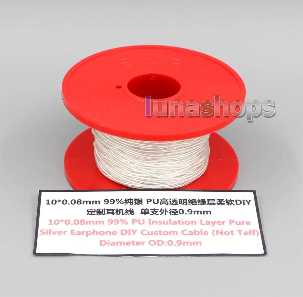 LN006224 10*0.08mm 99% Pure Silver Earphone Headphone DIY Custom PU Insulation Layer Cable Diameter OD:0.9mm For acrolink cable |