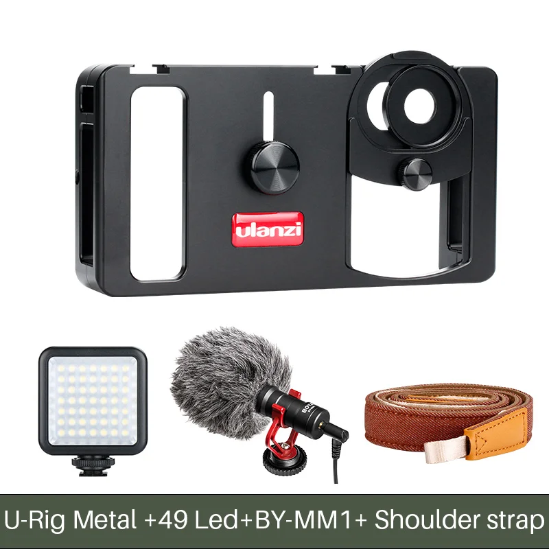 Ulanzi U-Rig металлический ручной фото-телефон видео Rig gear Vlogging стабилизатор оборудования с широким углом Мобильный объектив пленка делая чехол - Цвет: U-Rig LED Mic Kit