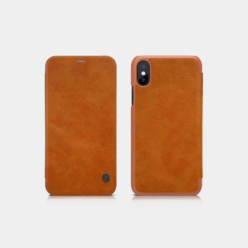 Коричневый Для iPhone XS X Nillkin Qin Series чехол для телефона роскошный Слот для карт бизнес стиль для iPhone X XS Флип кожаный чехол Nilkin чехол - Цвет: Коричневый
