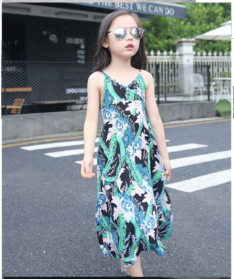 Девочки-подростки Платье Лето 2017 Пляж Стиль Цветок Печатных Детские Платья Для