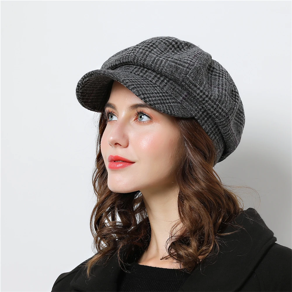 Women Baseball cap For Winter Female Cotton Hats Plaid Vintage Fashion Octagonal Casual boina Autumn 2019 Brand New Women's Caps