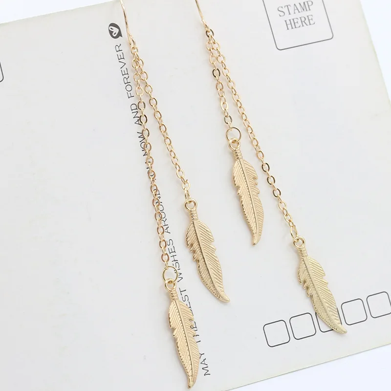 10 пар/лот Серьги кисточки с перьями Цвет золотистый серебристый Длинная цепочка