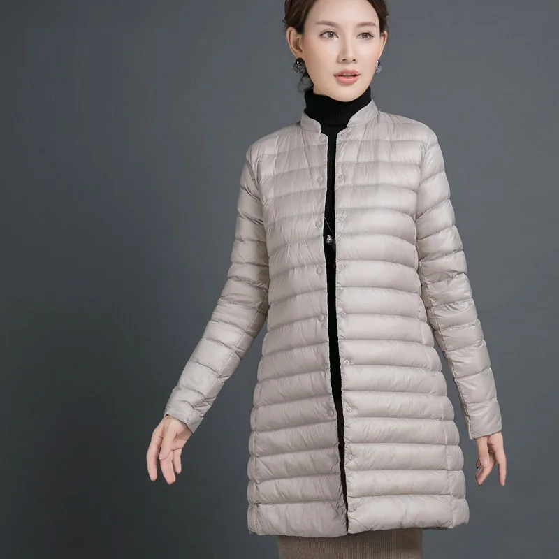 beige NewBang ультра легкий пуховик Женская портативная Женская куртка зимняя длинная пуховая тонкая парка со стоячим воротником женские пуховики s - Цвет: beige