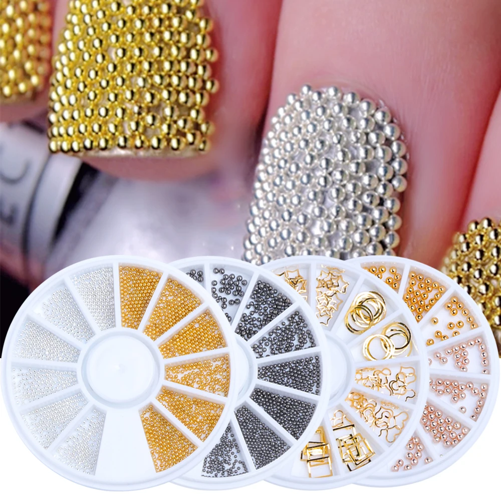 1 коробка стальная фотография золотистые серебристые мини бусины икра дизайн 3D