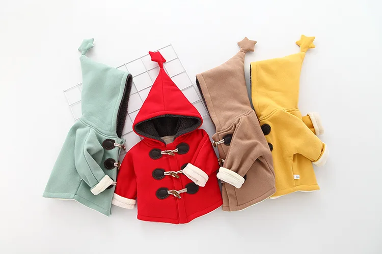 Модный осенне-зимний толстый бархатный Тренч с капюшоном и звездами для новорожденных девочек кардиган пальто Верхняя одежда Roupas Bebe Casaco S5874