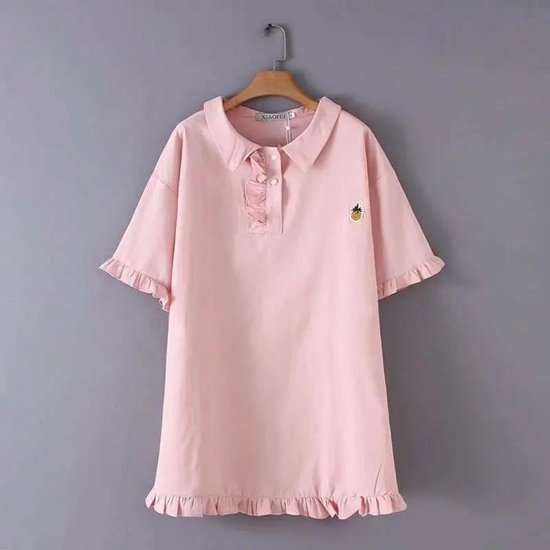 2019 Plus Size Casual Dresses Summer Women Clothing Fashion Loose Short Sleeve pineapple Dress A32-1910 | Женская одежда