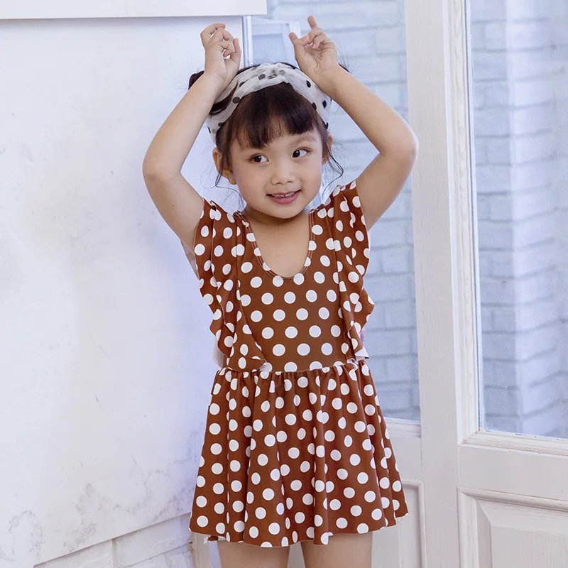 

2 Colors Dot Pattern Mother Daughter Swimsuit Swimwear Lovely Ruffled Women Girls One-Piece Suits Backless Parent-Child Clothes